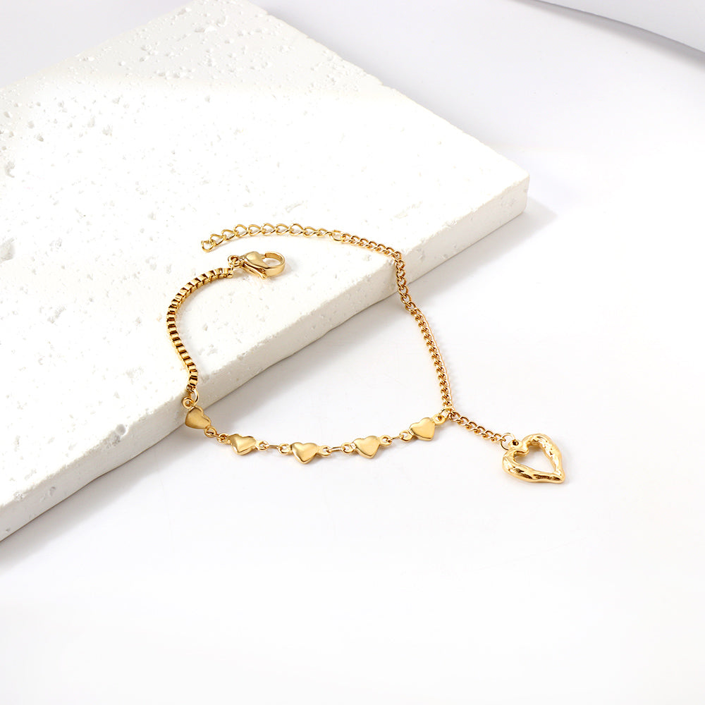 2024 New Year 5 Small Heart + Hollowed Out Heart Accessories Bracelet 17+3cm asonjewelry