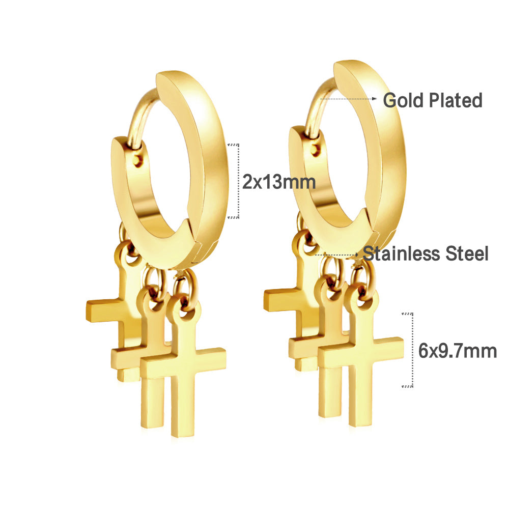 Boucles d'oreilles cercle avec 3 croix