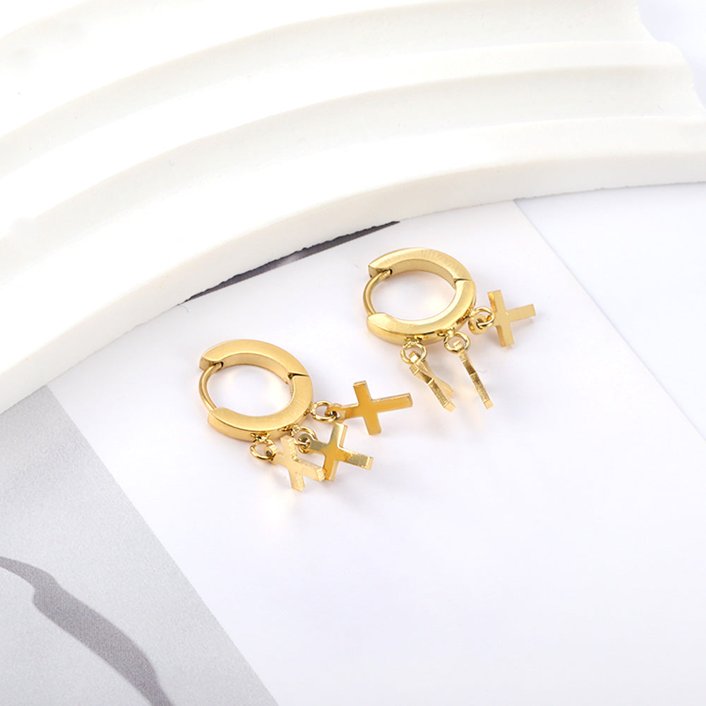 Boucles d'oreilles cercle avec 3 croix