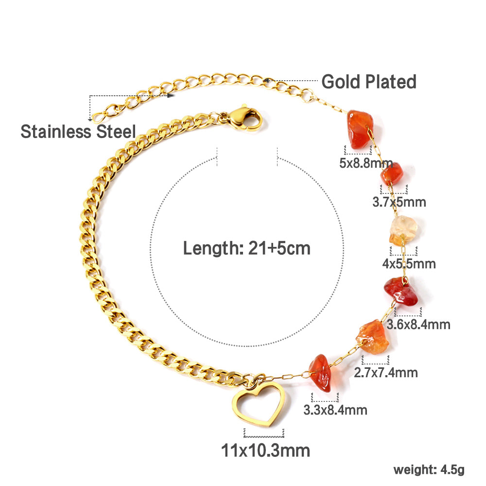 6 mixed color zirconias + semi-matching chain with open heart anklet 21+5cm gold asonjewelry