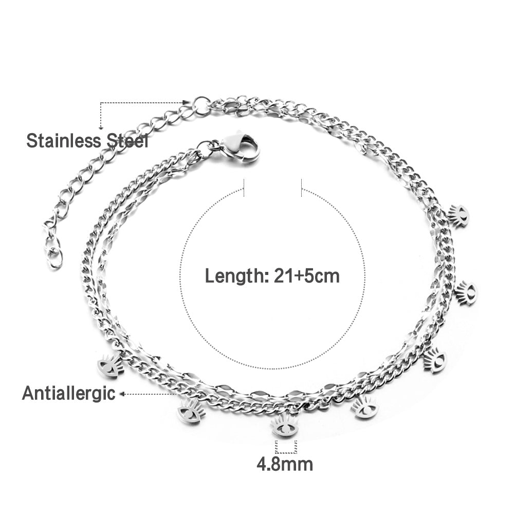 7 Eyelashes with chain + chain bipod 21+5cm gold color steel color asonjewelry