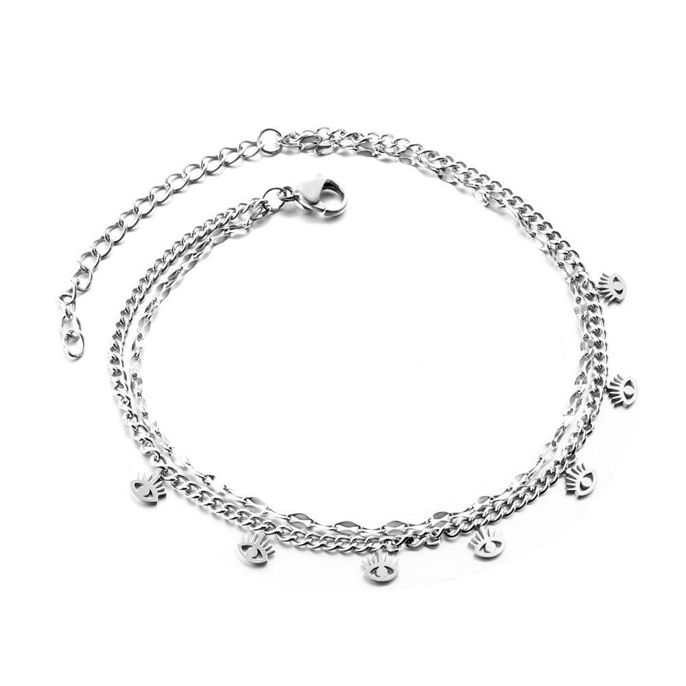 7 Eyelashes with chain + chain bipod 21+5cm gold color steel color asonjewelry