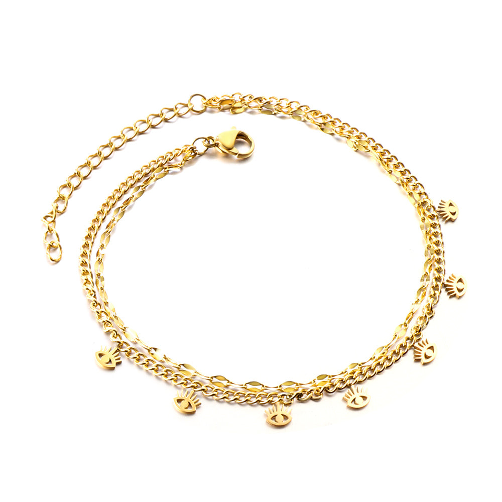 7 Eyelashes with chain + chain bipod 21+5cm gold color steel color asonjewelry