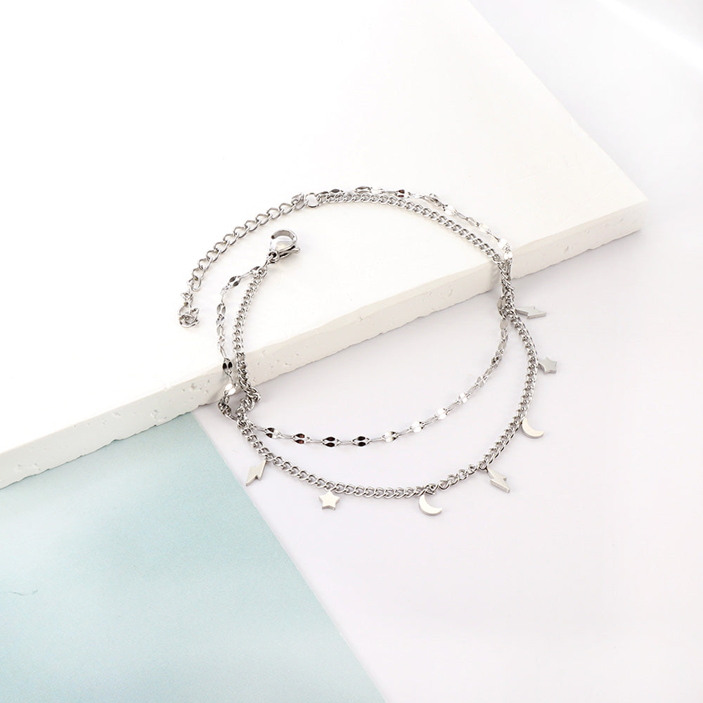 3 Lightning + 2 Moon + 2 Stars with chain + chain bipod 21+5cm steel color gold color asonjewelry