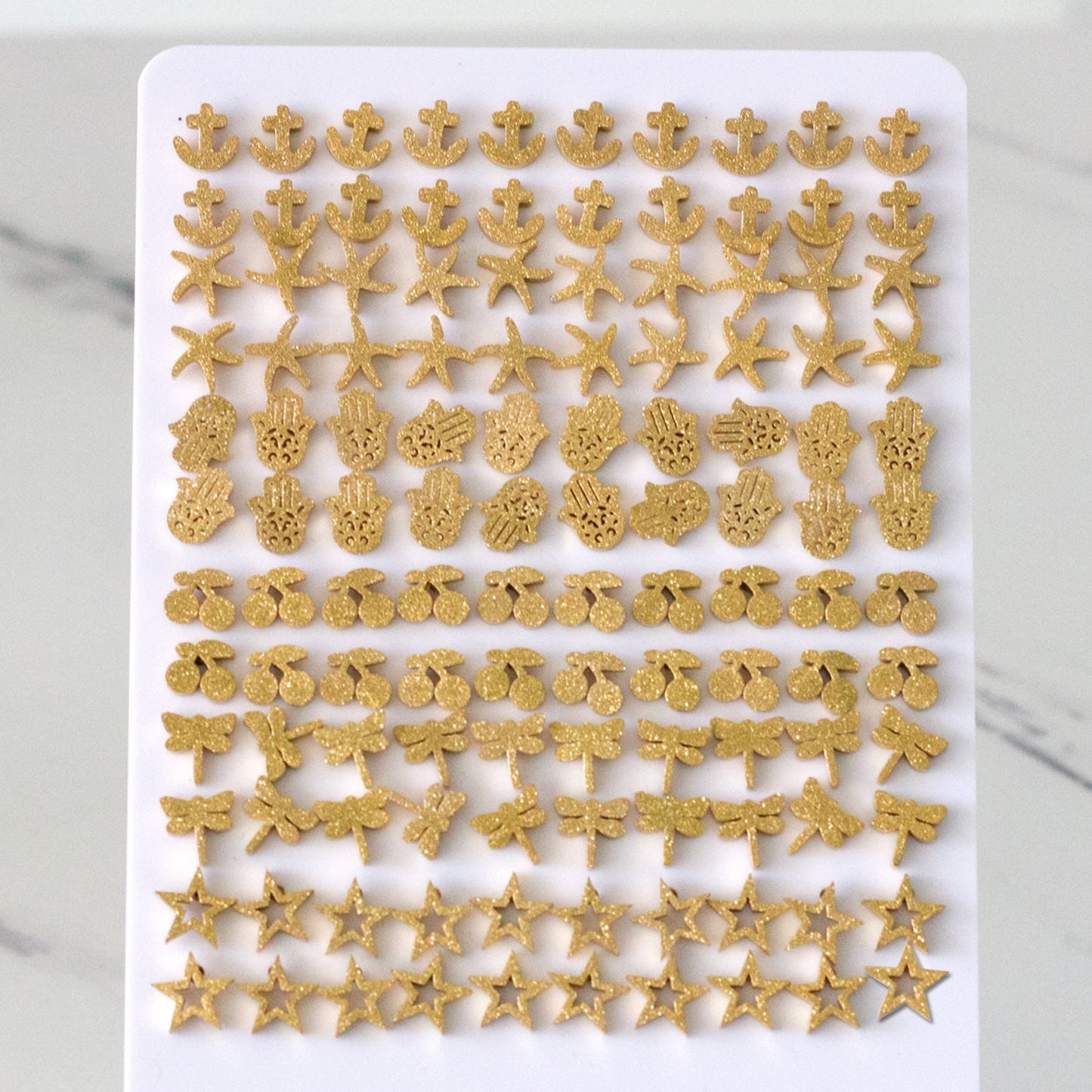 Goldtone Cherry/Pentagram/Palm Cut Frosted Stud Earrings without Diamonds on Snaps asonjewelry