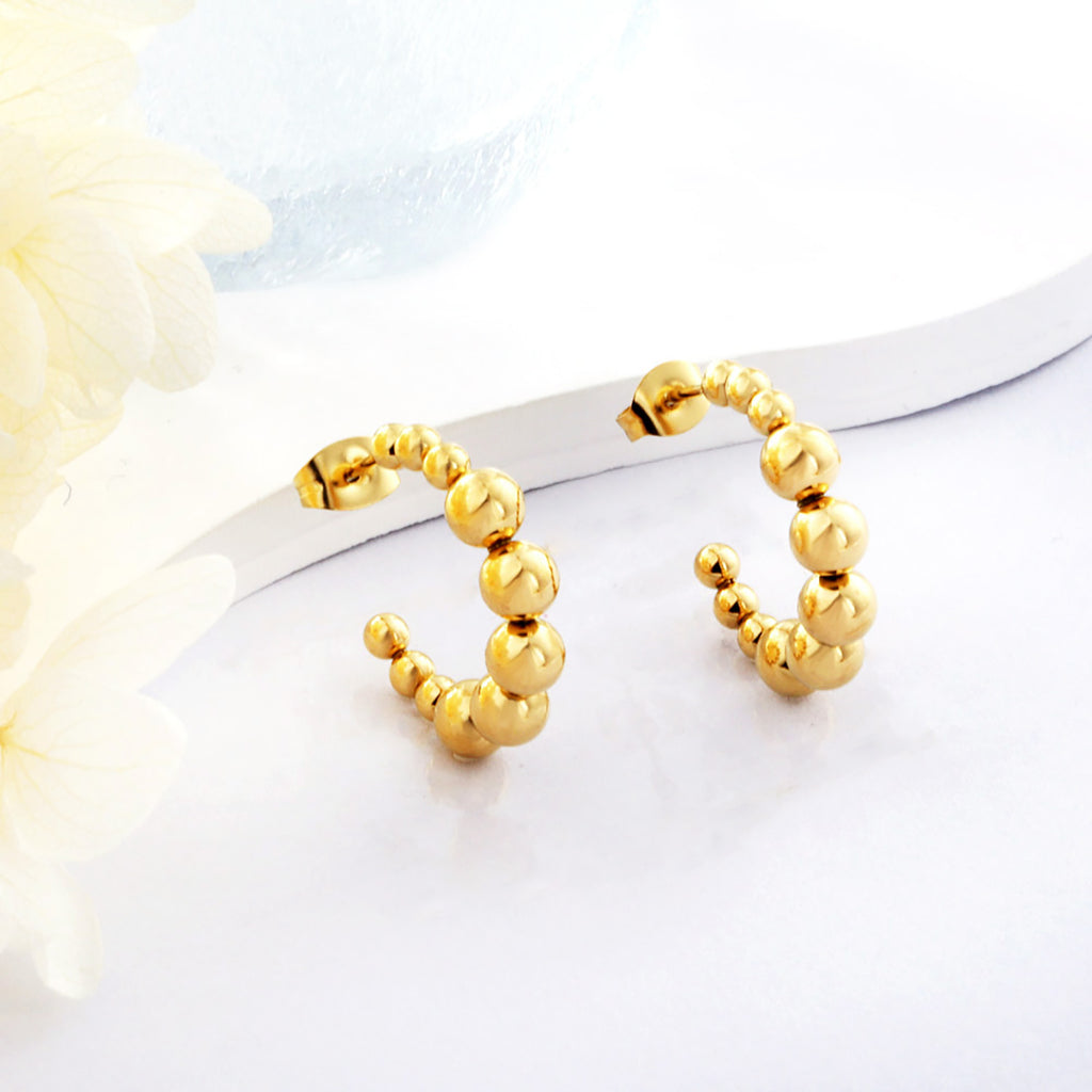 Open earrings semi-circular size steel beads earrings steel color/golden