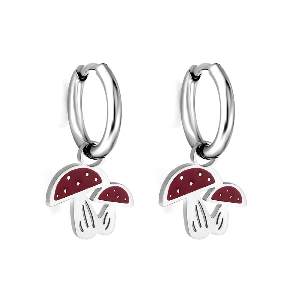 1.6x8mm I.D. Circle with 12.6*11mm Red Mushroom Earrings asonjewelry