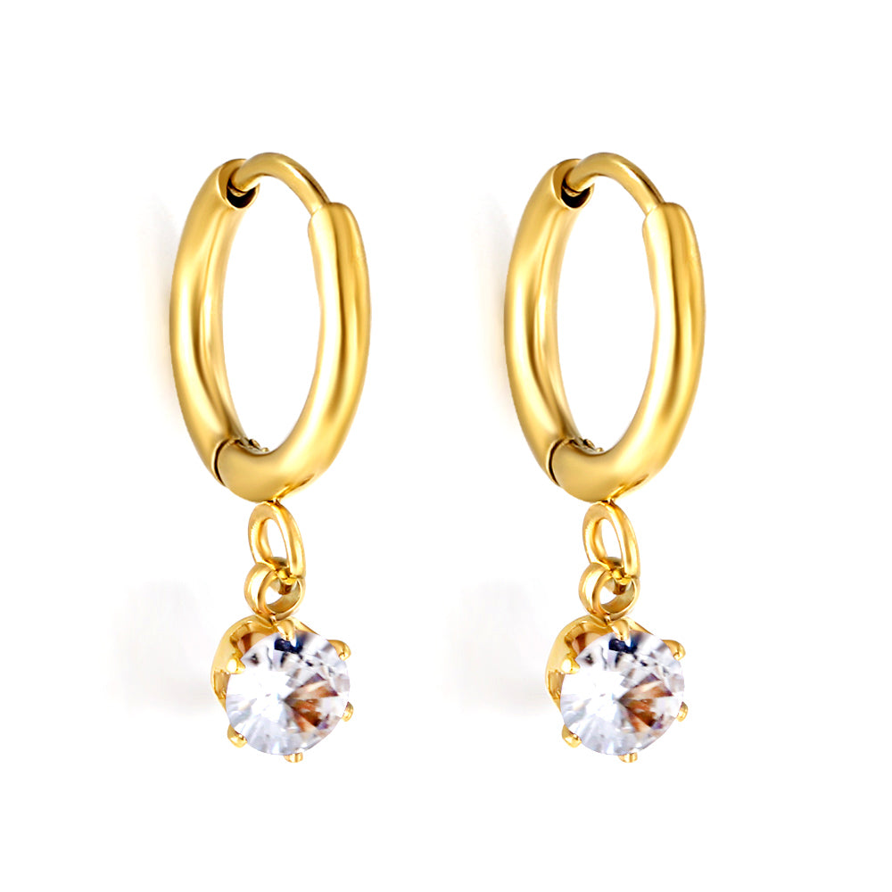 1.5x8mm I.D. earrings+4.5mm white/purple/red/pink/green zirconium round shaped fittings steel color asonjewelry