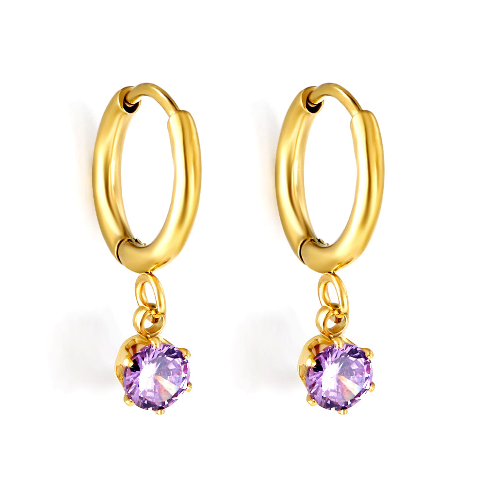 1.5x8mm I.D. earrings+4.5mm white/purple/red/pink/green zirconium round shaped fittings steel color asonjewelry