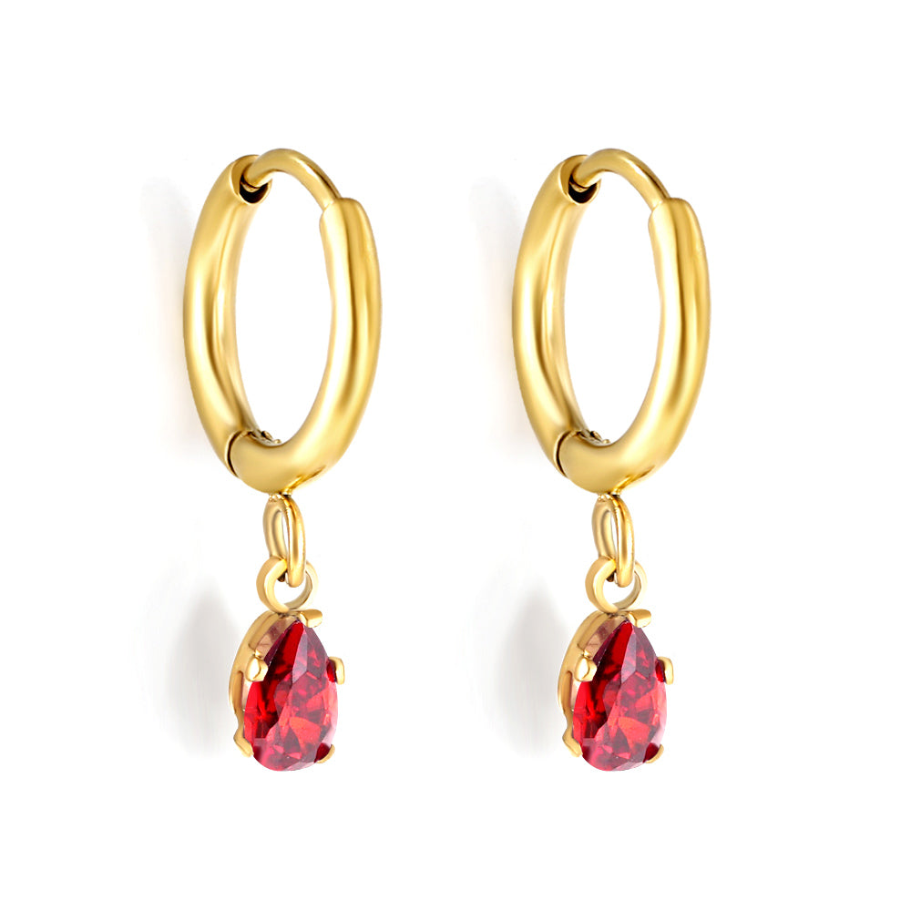 1.5x8mm I.D. earrings + 3.6*5mm white/purple/red/pink/green zirconium drop earrings gold/steel color asonjewelry