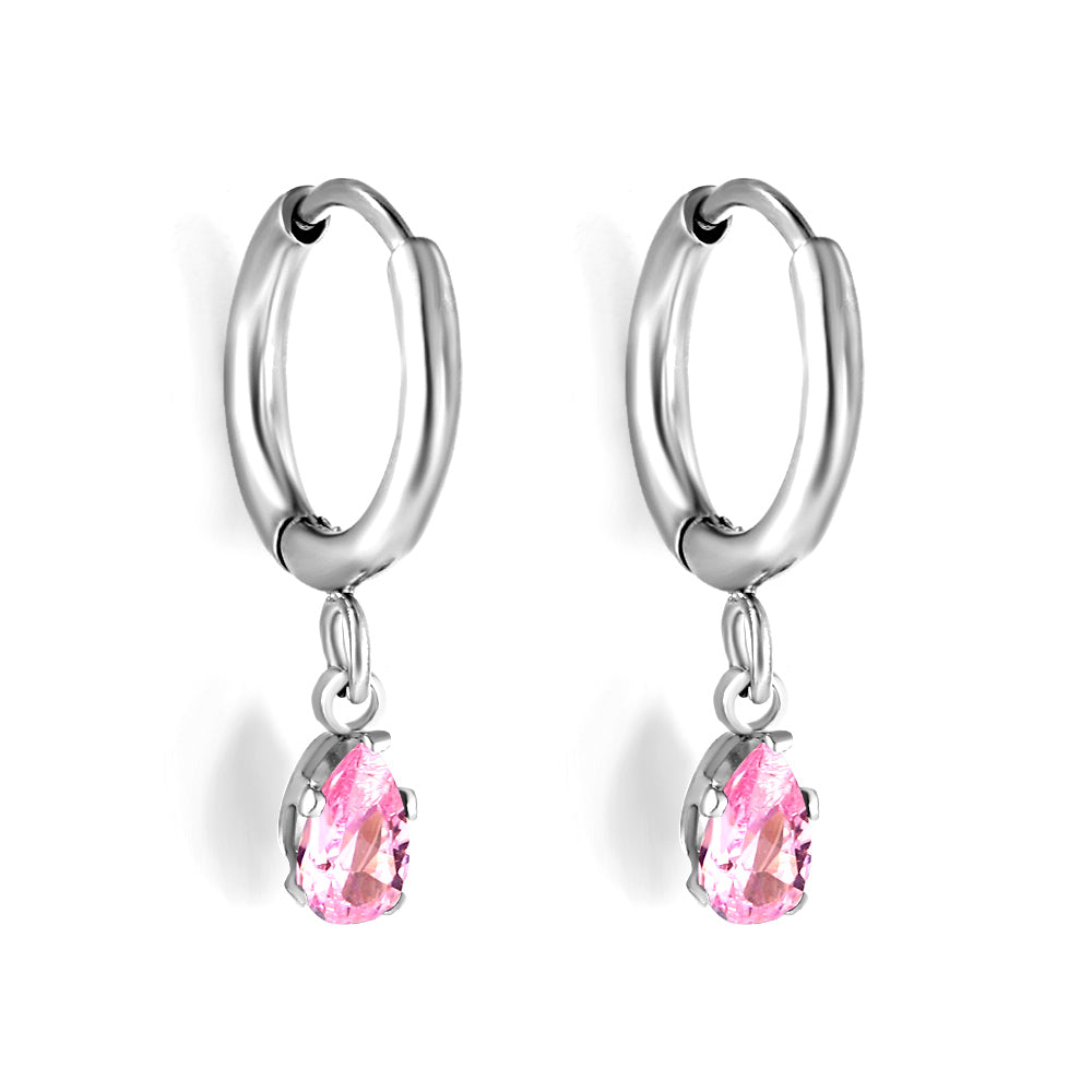 1.5x8mm I.D. earrings + 3.6*5mm white/purple/red/pink/green zirconium drop earrings gold/steel color asonjewelry