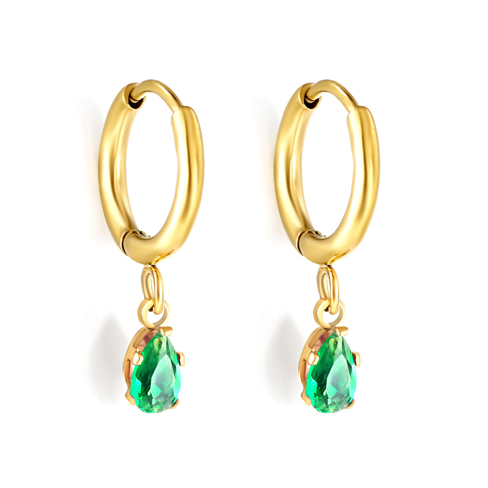 1.5x8mm I.D. earrings + 3.6*5mm white/purple/red/pink/green zirconium drop earrings gold/steel color asonjewelry