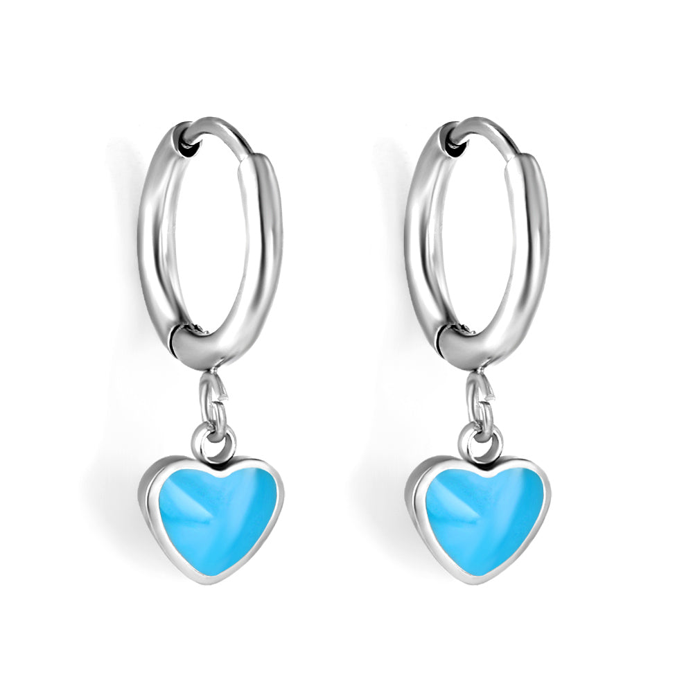 1.5x8mm I.D. earrings + 6.3*5.5mm black/purple/red/pink/blue oil drip heart-shaped accessories earrings steel color/golden color asonjewelry