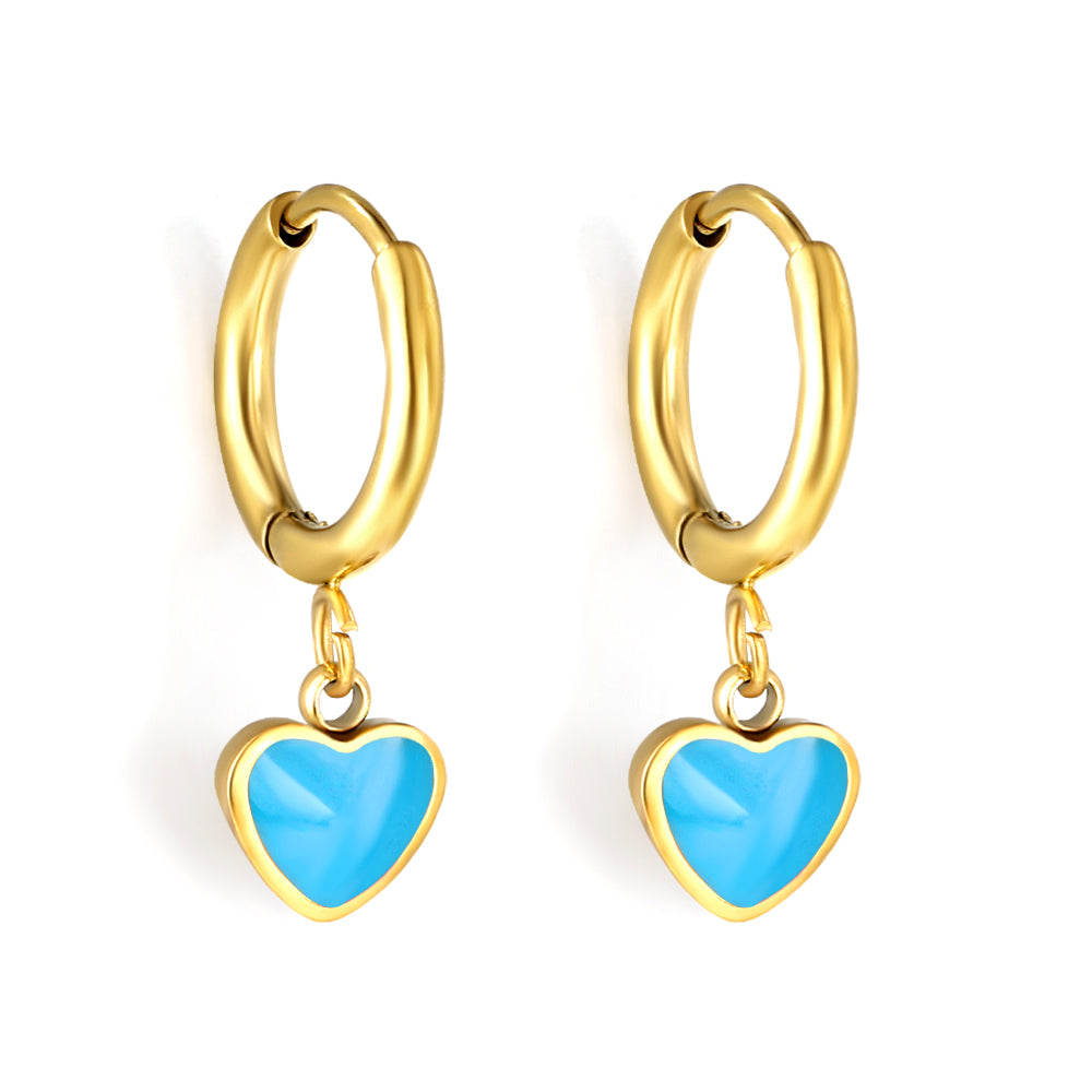 1.5x8mm I.D. earrings + 6.3*5.5mm black/purple/red/pink/blue oil drip heart-shaped accessories earrings steel color/golden color asonjewelry