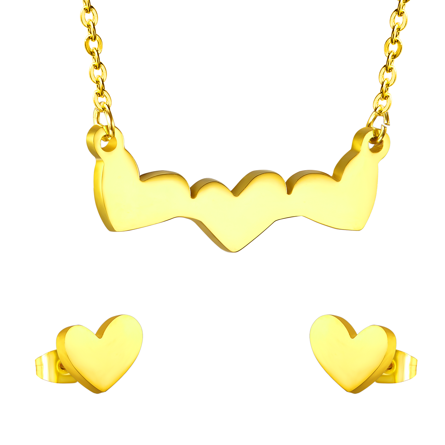 Gold Cut Heart Glossy Set asonjewelry