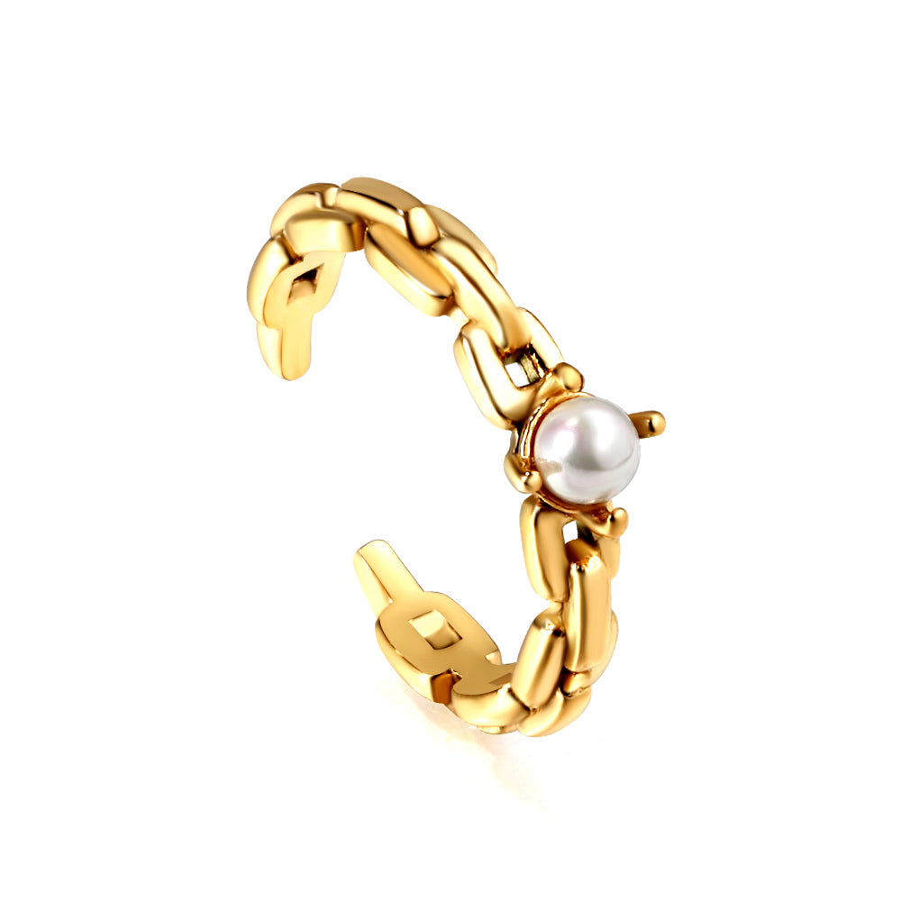 New freshwater pearl geometric shape hollow opening ring asonjewelry