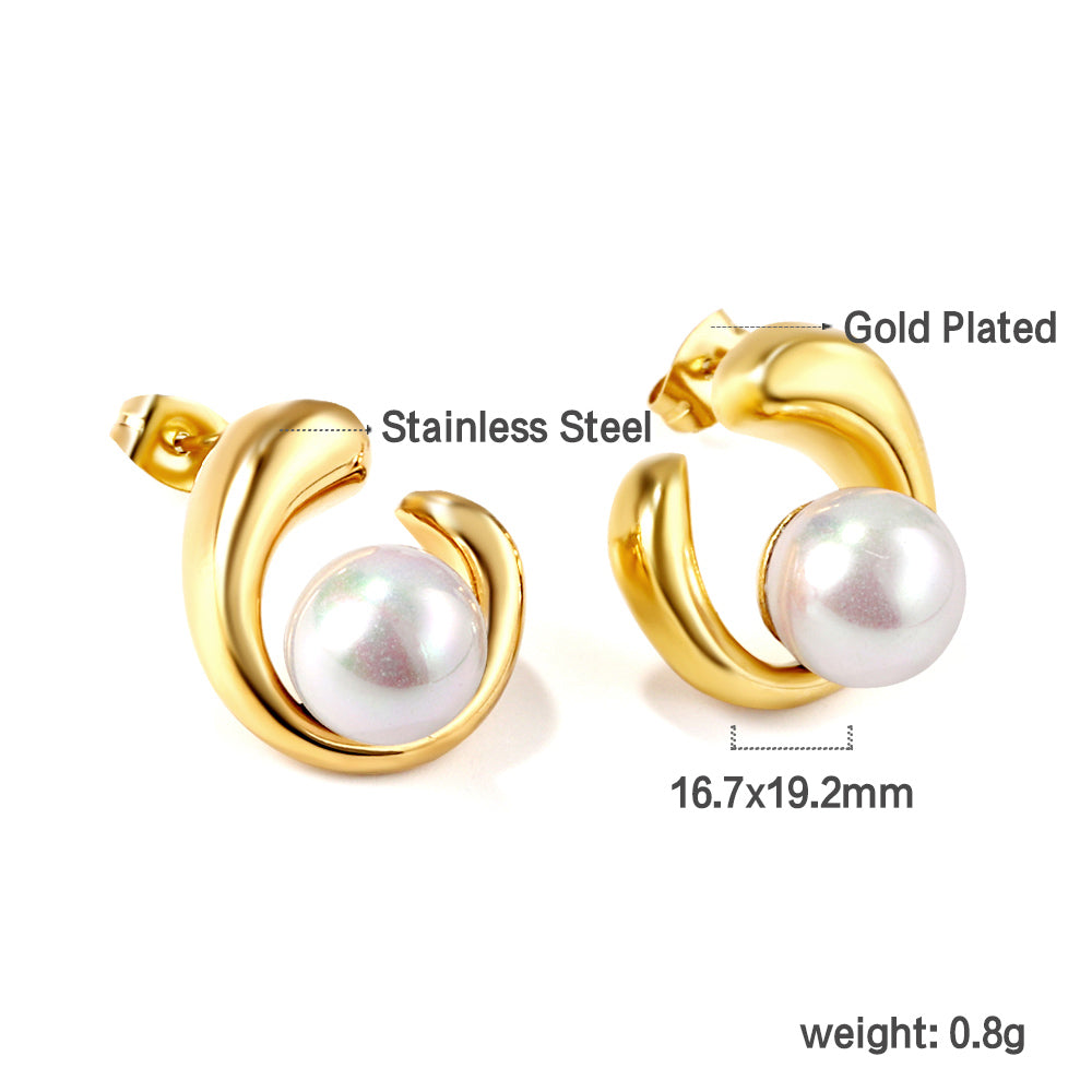 Shaped half circle with white pearl earrings 18k gold asonjewelry