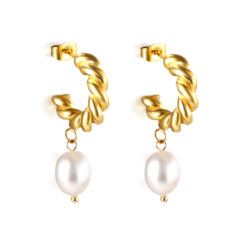 Half circle with white pearl earrings 18k gold asonjewelry