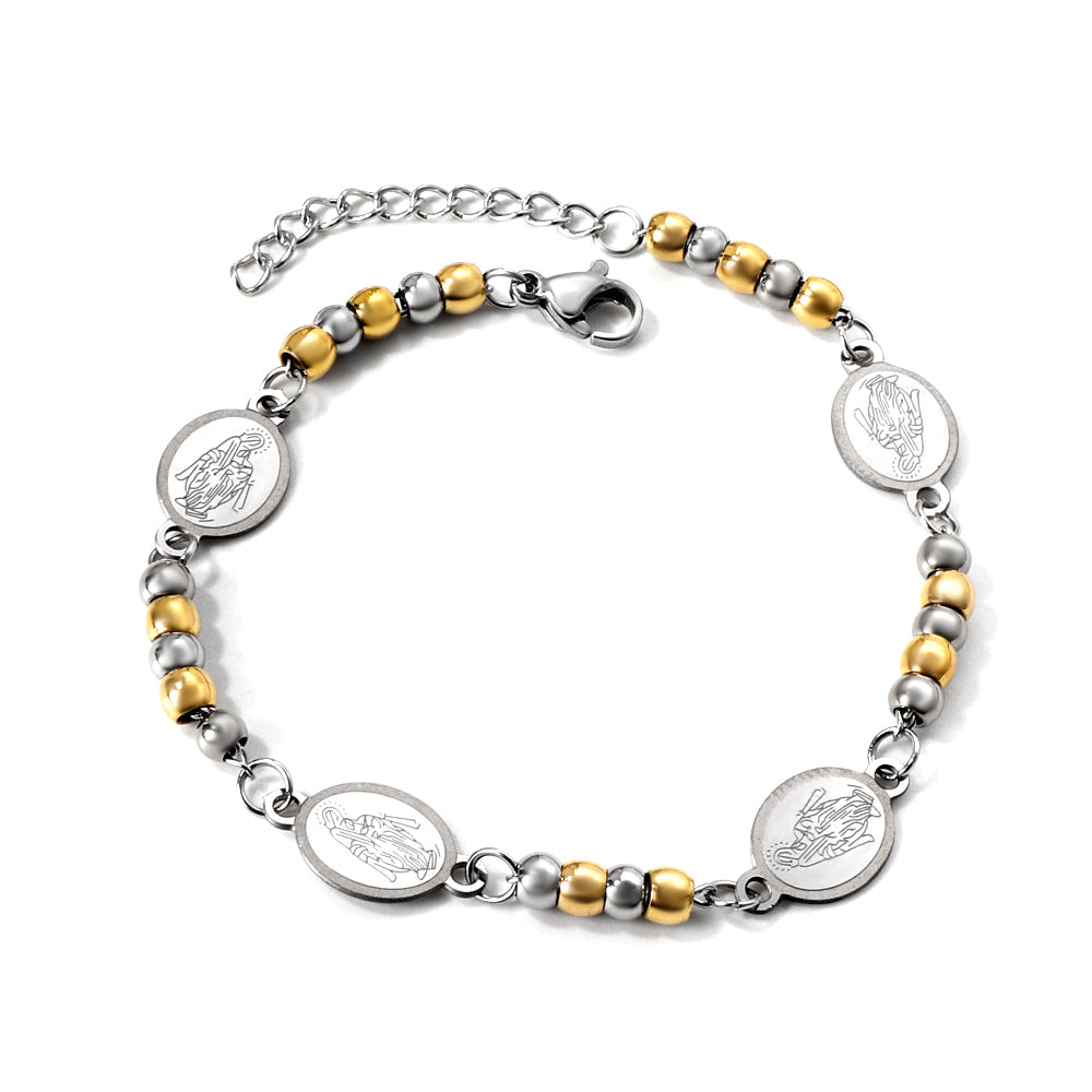 4 Oval with Portrait + 5 Gradient Gold Beads Charm Bracelet 18+3cm asonjewelry