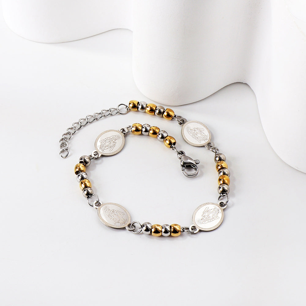 4 oval with portrait + 5 gradual gold beads charm bracelet asonjewelry