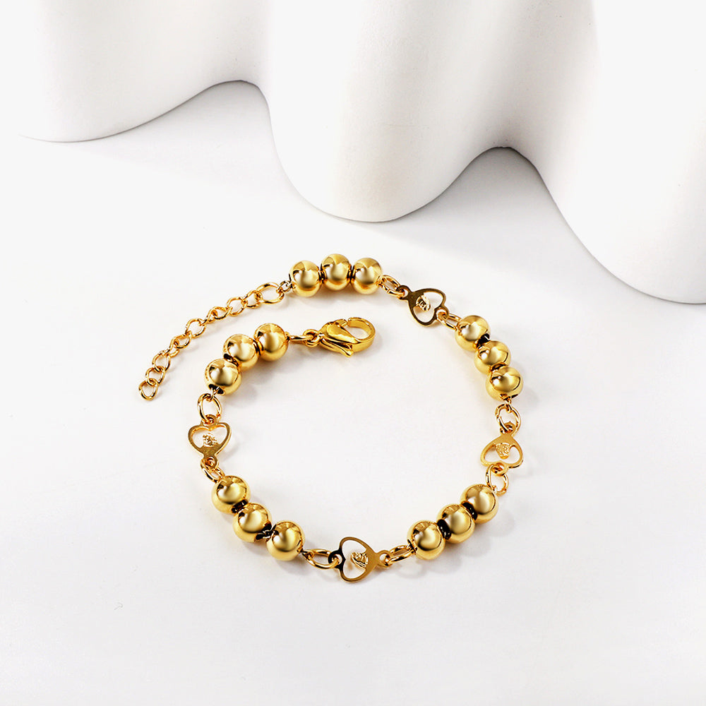 4 Heart Loop with Portrait + 3 Steel Beads Charm Bracelet 17+3cm asonjewelry