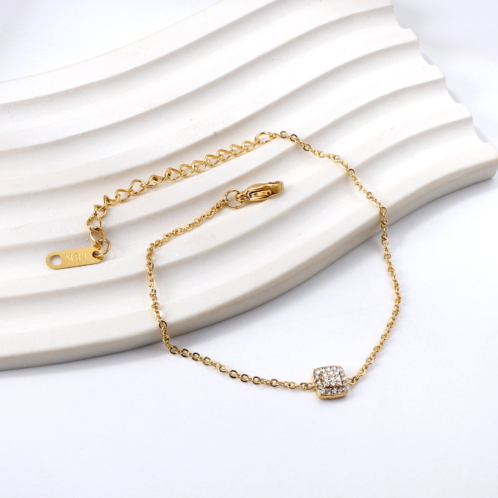 Square diamond pendant bracelet 17+5cm asonjewelry