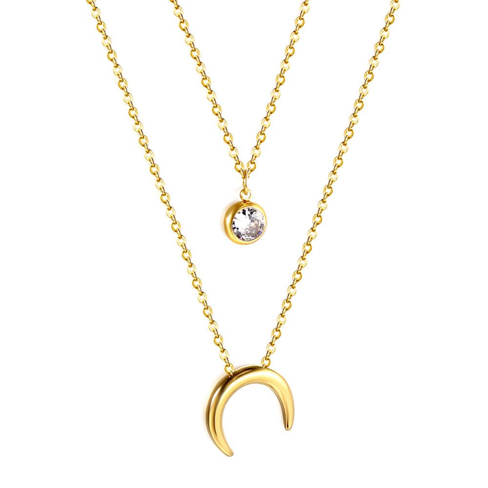 Moon + white diamond pendant double chain 48+5cm 18K gold