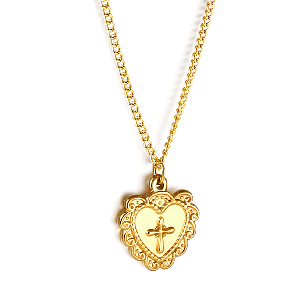 Heart with cross pendant necklace 40+5cm asonjewelry