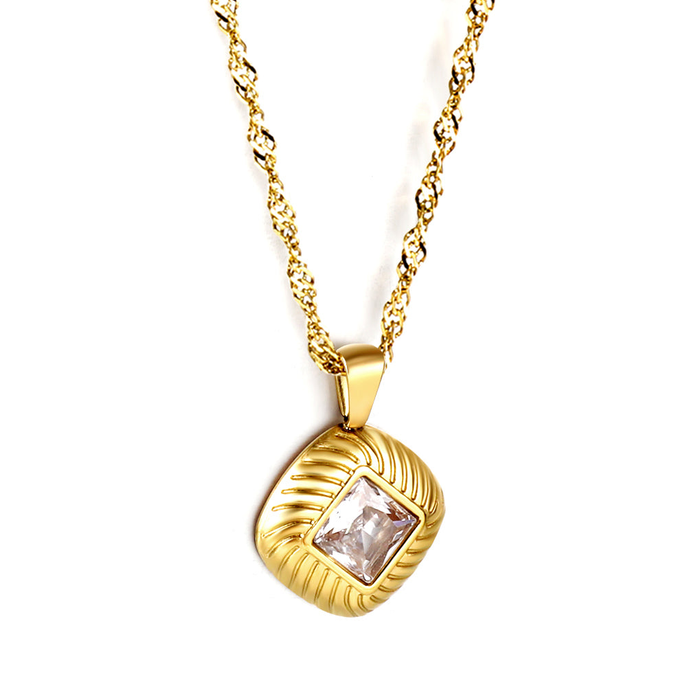 Square pendant necklace with white diamonds 40+5cm