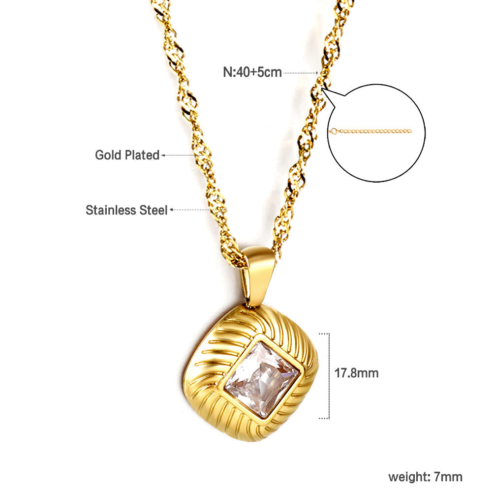 Square pendant necklace with white diamonds 40+5cm asonjewelry