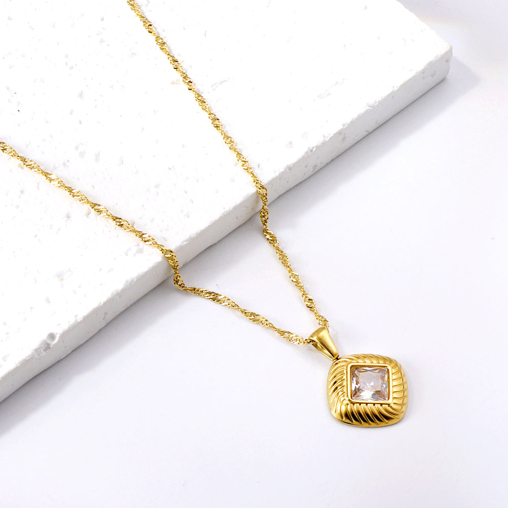 Square pendant necklace with white diamonds 40+5cm asonjewelry