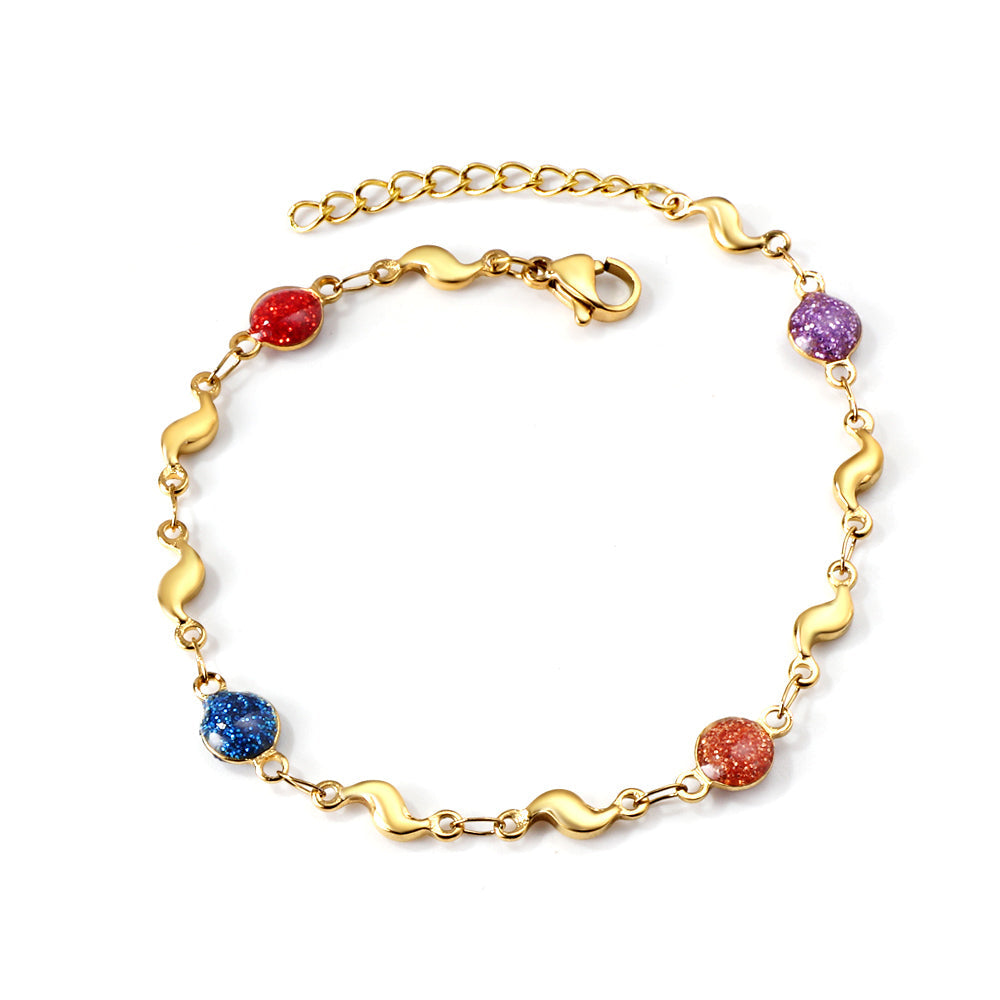 4 Mixed Color Chrysoberyl + 8 Lightning Bolt Accessories Charm Bracelet 17+3cm asonjewelry