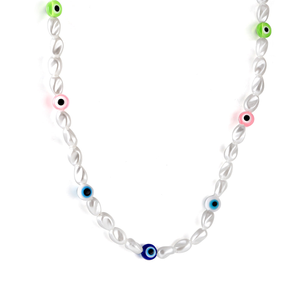 Alien White Pearl + Mixed Color Cat's Eye Necklace 39+5cm Golden asonjewelry