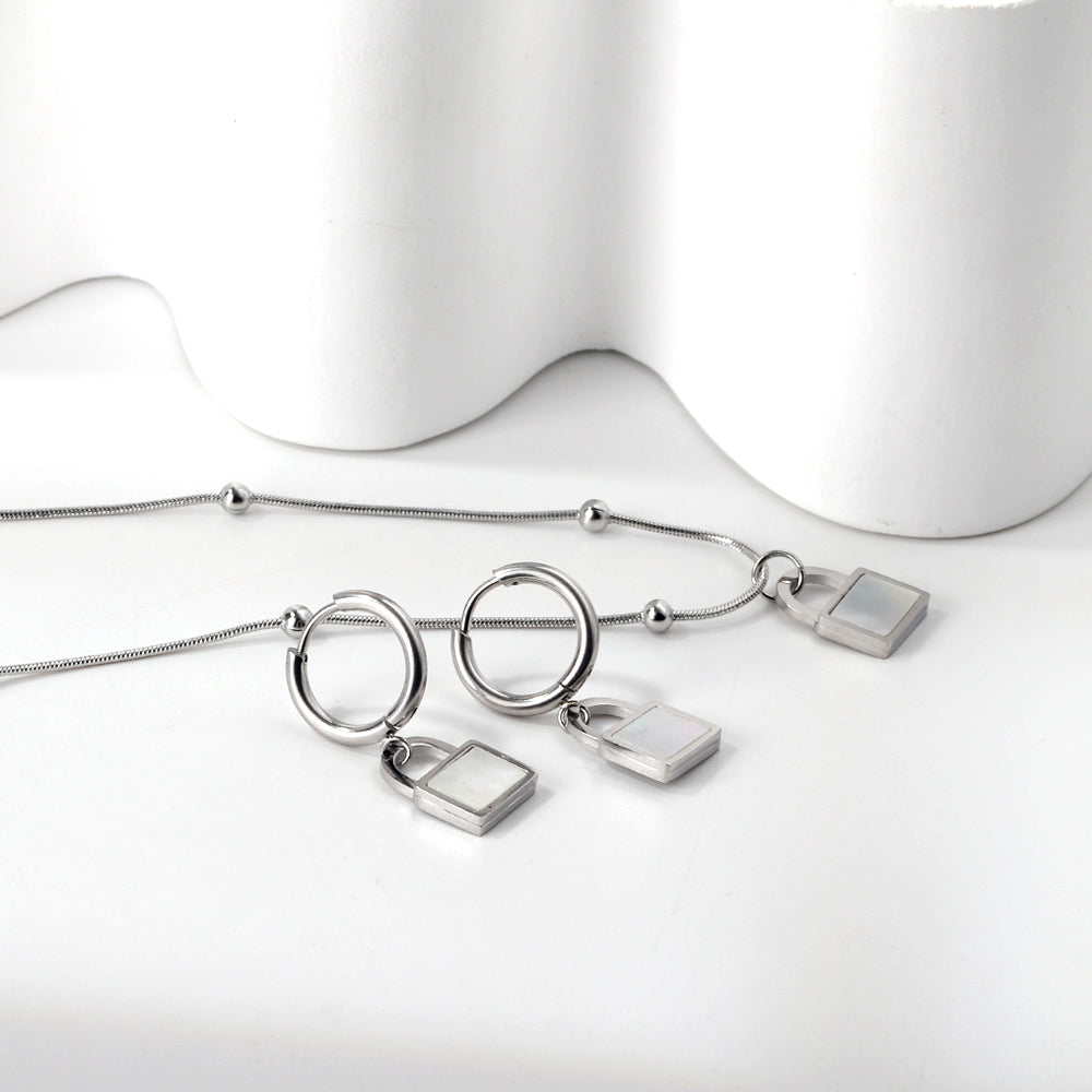 Locking White Shell Set Steel/Gold asonjewelry