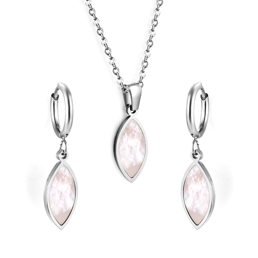 White Leaf Shell Set Steel/Gold asonjewelry