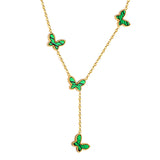 12.5*9mm 4 Butterfly Green/Black/White/Red Shell Pendant Necklace 43+5cm+3*10.3mm Square Plaque Necklace Golden