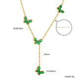 12.5*9mm 4 Butterfly Green/Black/White/Red Shell Pendant Necklace 43+5cm+3*10.3mm Square Plaque Necklace Golden