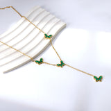 12.5*9mm 4 Butterfly Green/Black/White/Red Shell Pendant Necklace 43+5cm+3*10.3mm Square Plaque Necklace Golden