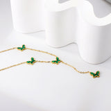 12.5*9mm 4 Butterfly Green/Black/White/Red Shell Pendant Necklace 43+5cm+3*10.3mm Square Plaque Necklace Golden