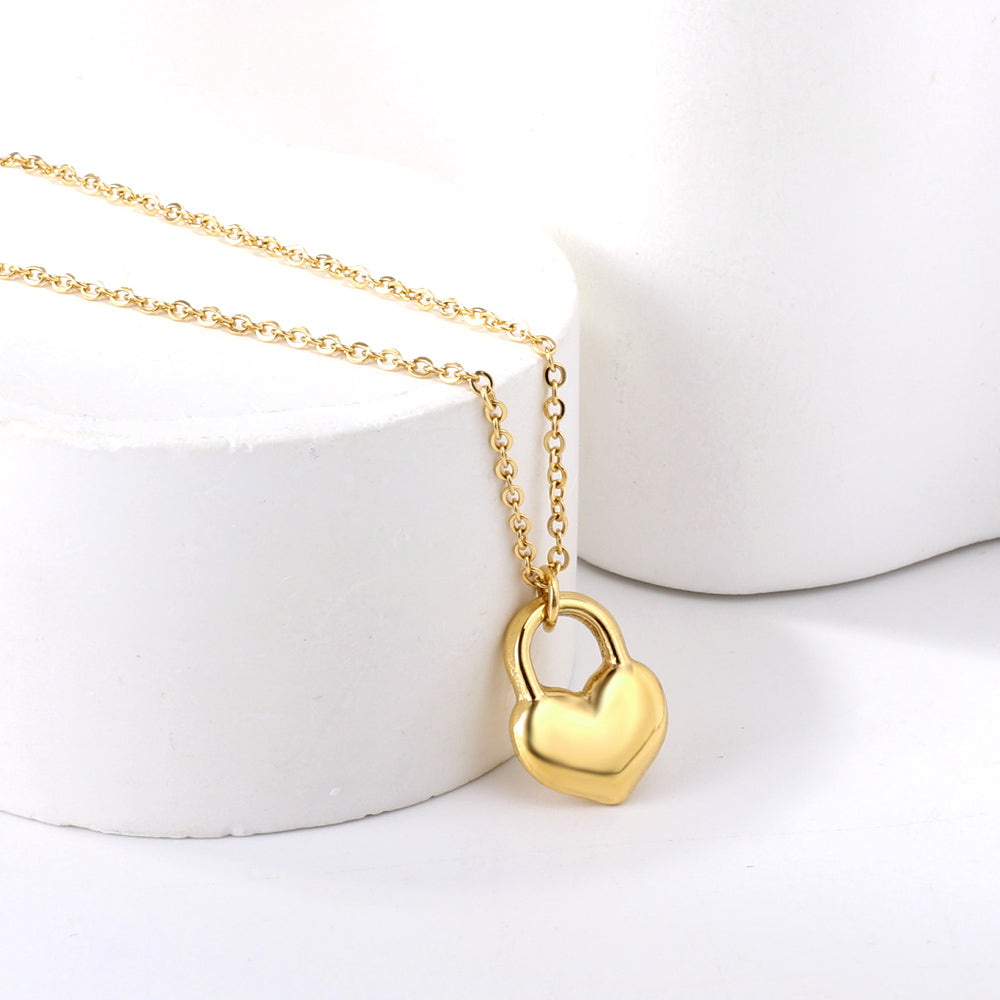 Heart Lock Pendant Necklace 40+5cm Gold Color asonjewelry