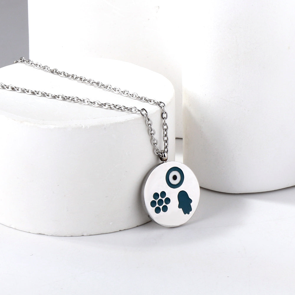 Round Strap Mixed Color Pattern Pendant Necklace 40+5cm asonjewelry