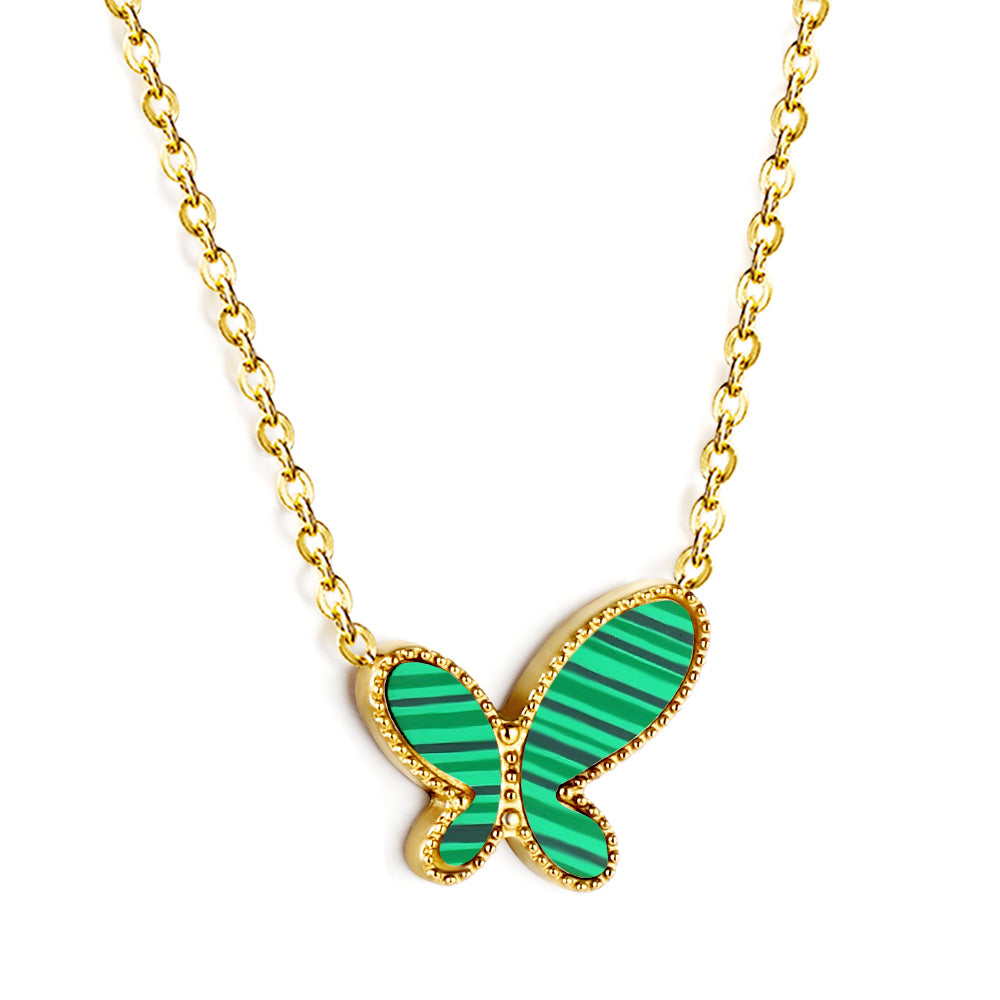 Green Horizontal Butterfly Pendant Necklace 40+7cm asonjewelry