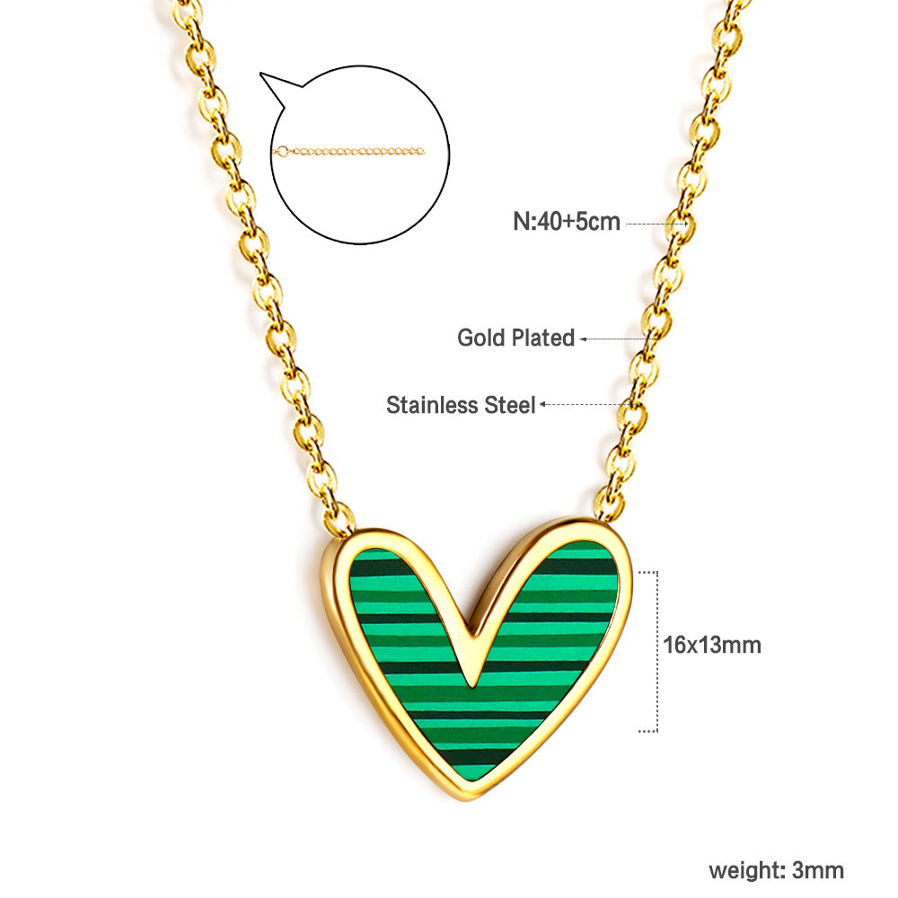Green Horizontal Shell Heart Pendant Necklace 40+5cm asonjewelry