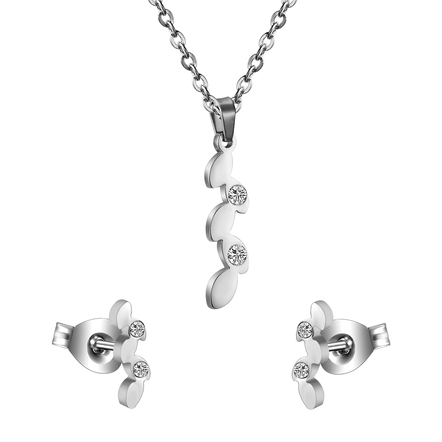 Gold/Steel Bird in Flight Silhouette Cut Jewelry Set with Diamonds asonjewelry