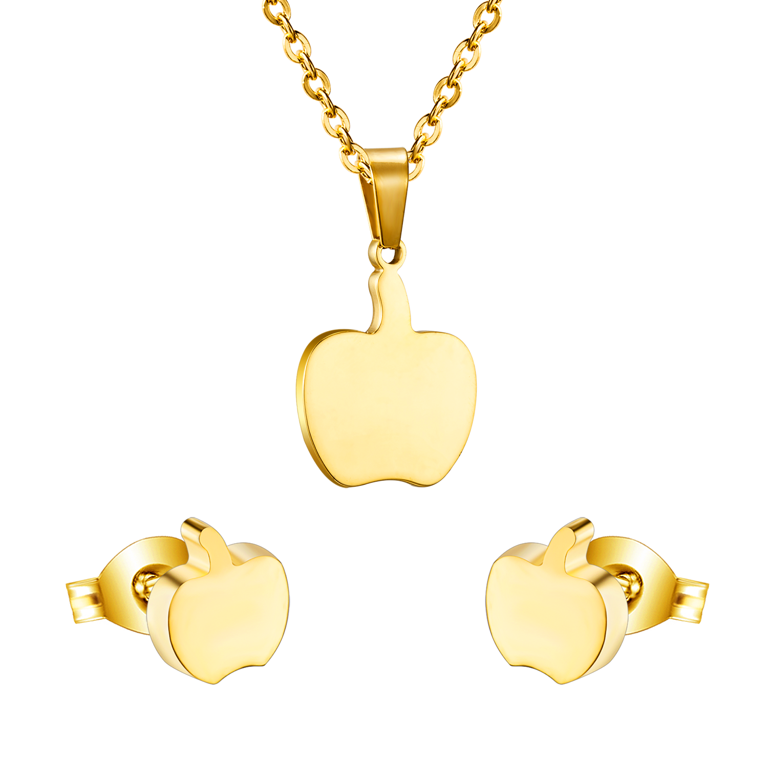 Gold/steel colored cut jewelry set with a golden apple on the cutting process asonjewelry