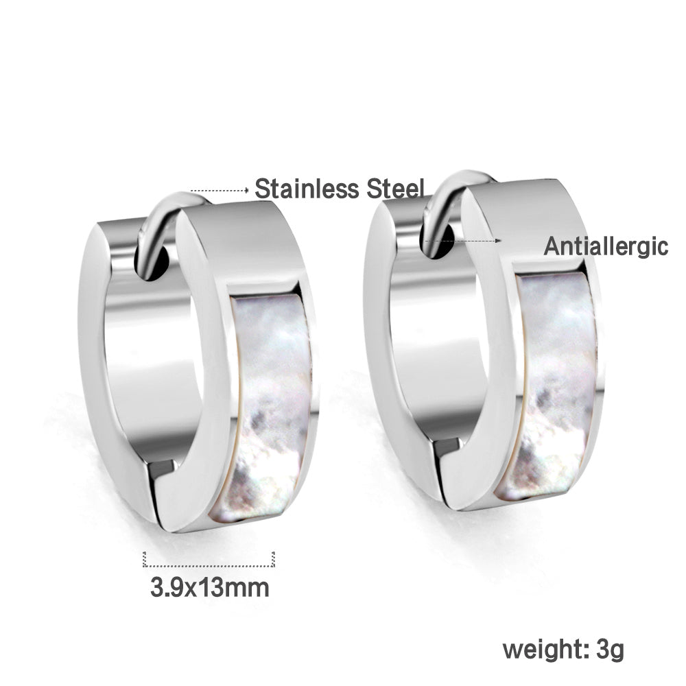 Gold round earrings with white shells 4*13.5mm asonjewelry