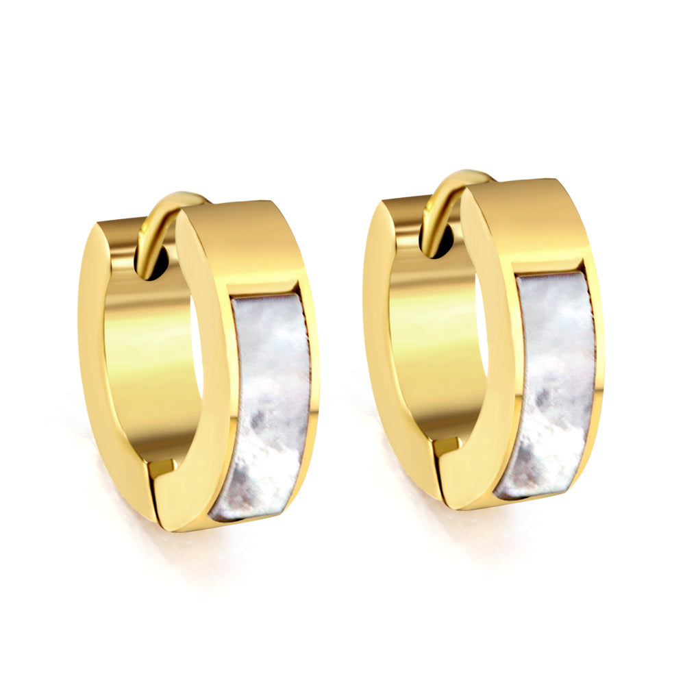 Gold round earrings with white shells 4*13.5mm asonjewelry