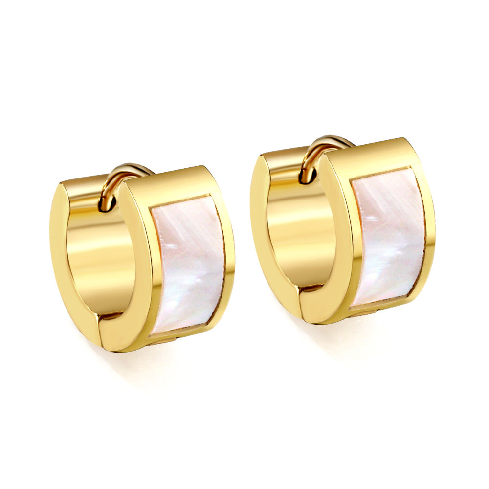 Gold round earrings with white shells 7*13.5mm asonjewelry