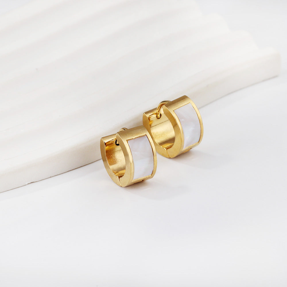 Gold round earrings with white shells 7*13.5mm asonjewelry