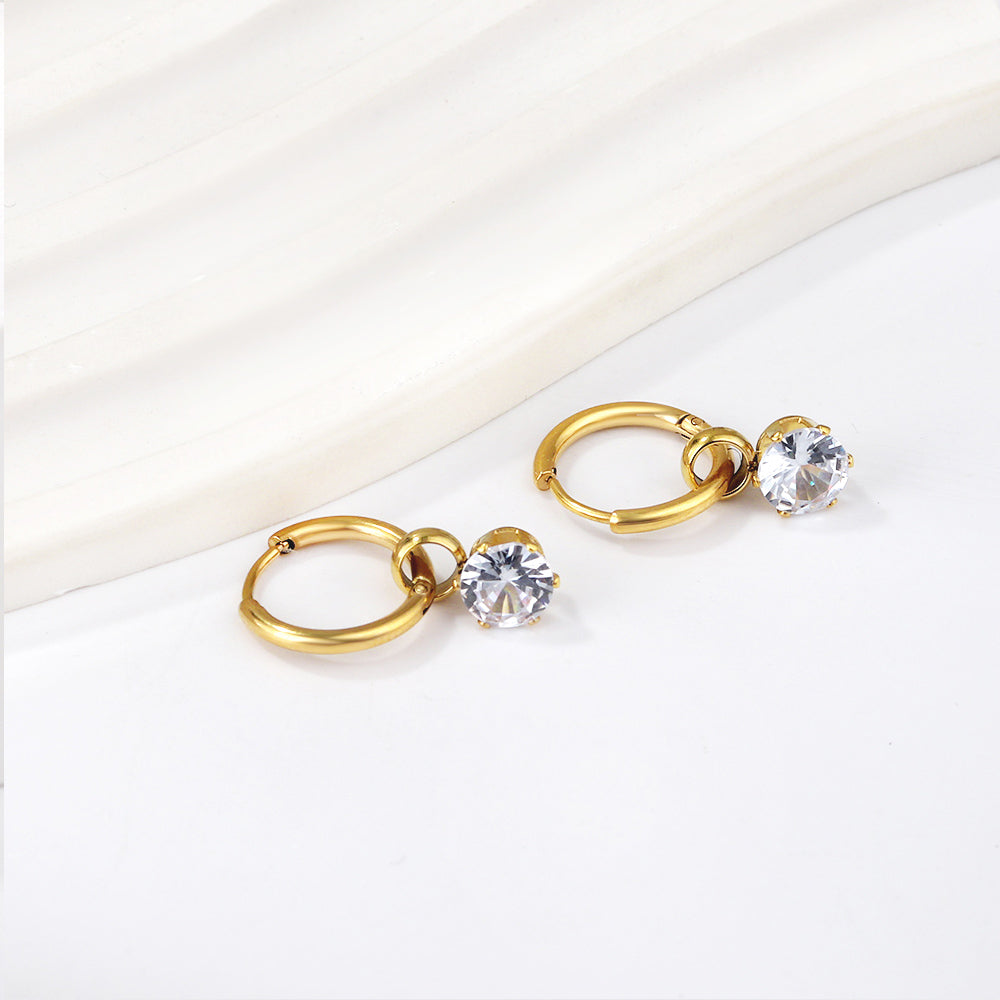 1.5x12mm circle with round white diamond earrings